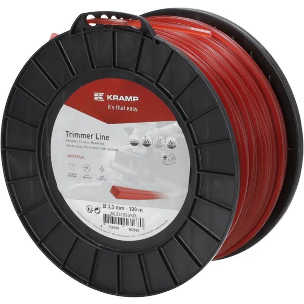 Žací struna červená, čtyřhranná, 3,3 mm x 109 m Kramp (KP-NL33109SKR)