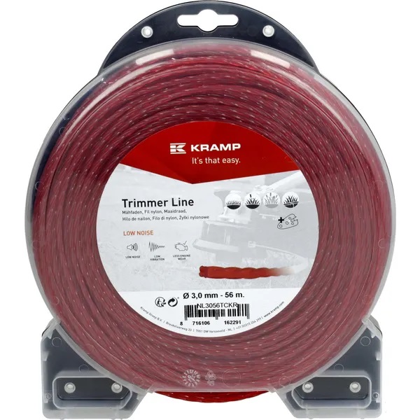 Žací struna spirálová, nízkohlučná, červená, 3,0 mm x 56 m Kramp (KP-NL3056TCKR)