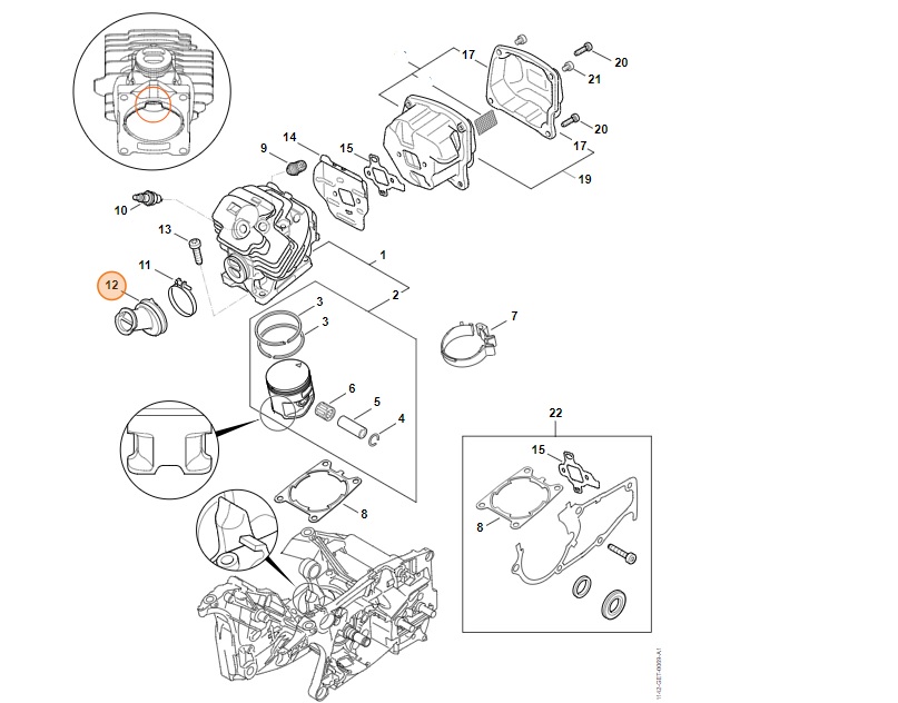 Originální hrdlo sání Stihl motorové pily Stihl MS 462, MS 462 C-M, MS 462 C-M VW (11421412200)