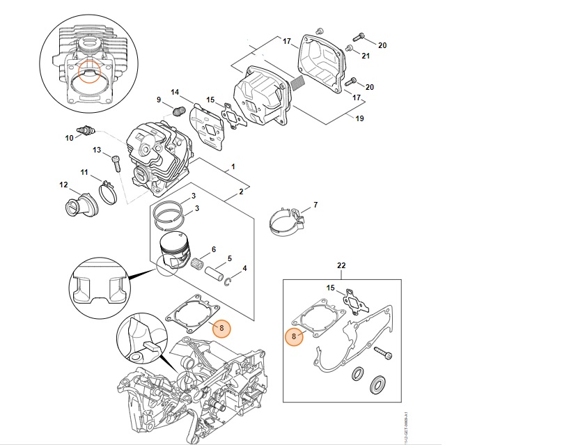 Originální těsnění válce Stihl motorové pily Stihl MS 462, MS 462 C-M, MS 462 C-M VW (11420292300)