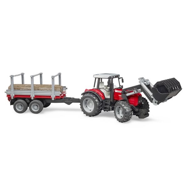 Traktor MF 7480 s nakladačem a přívěsem na dřevo - Bruder 02046