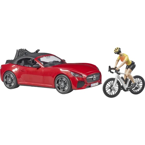 Sportovní automobil s cyklistou a horským kolem Bruder 03485