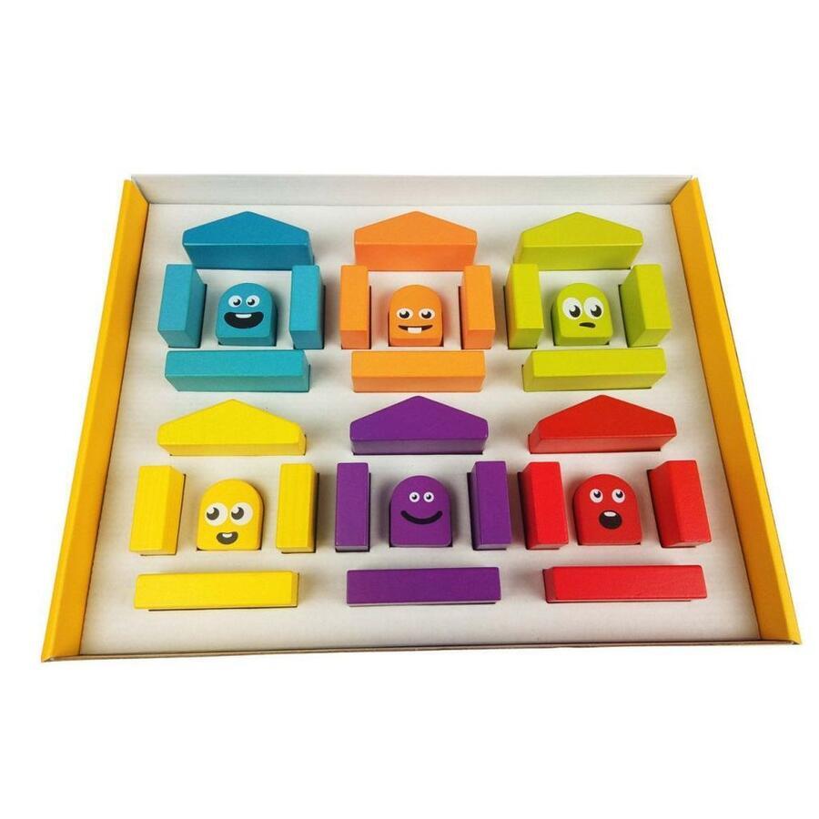 Barevné domečky - dřevěná stavebnice 30 dílů (003513)