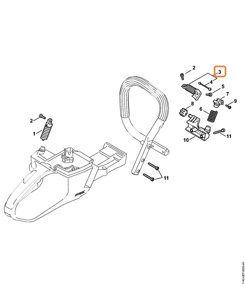Originální antivibrační pružina s lankem pro pilu Stihl MS 462, MS 462 C-M, MS 462 C-M VW (11427908301)