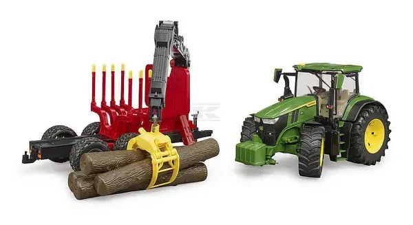 Traktor John Deere 7R 350 s přívěsem na klády Bruder 03154