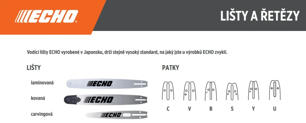 Laminovaná vodící lišta 10" (25 cm), 3/8" 1,3 mm 40 článků, ECHO X121-000003