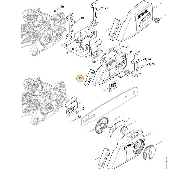 Ochranný kryt u víka řetězky pro STIHL MS 261 (11416561501)
