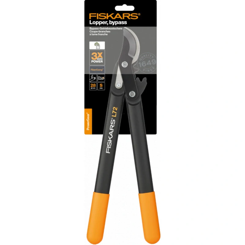 Nůžky na silné větve Fiskars PowerGear™ dvoučepelové, převodové, nůžková hlava (S) L72 (1001555)