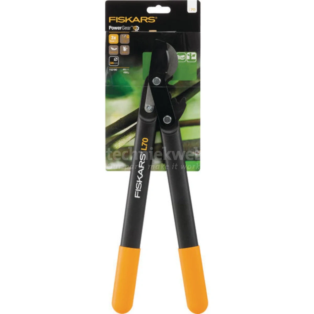 Nůžky na silné větve Fiskars PowerGear™ dvoučepelové, převodové, nůžková hlava (S) L70 (1002104)