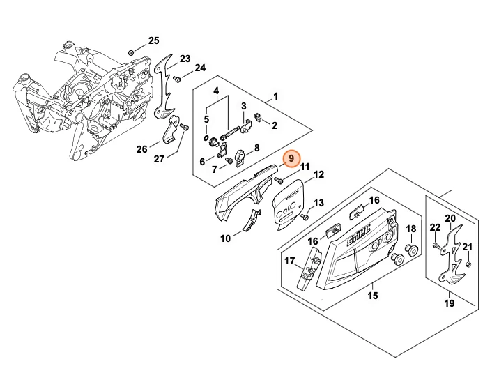 Víko mechanismu brzdy pily Stihl MS 500i (11470211100)