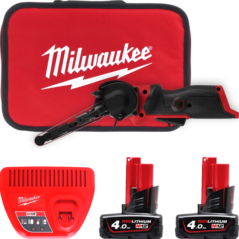 Milwaukee M12 FBFL13-402B pásová bruska 2× 4 Ah