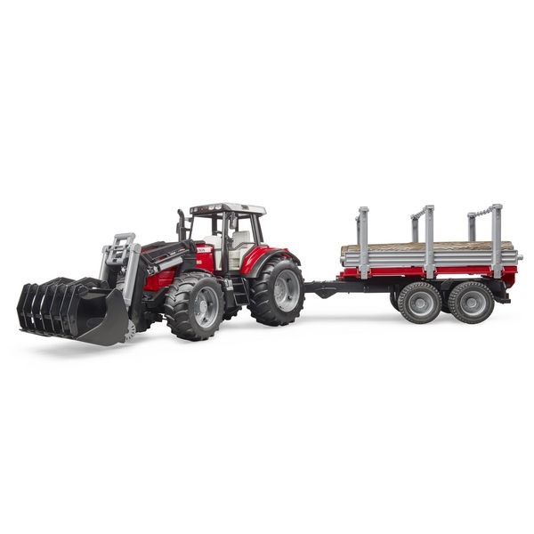 Traktor MF 7480 s nakladačem a přívěsem na dřevo - Bruder 02046