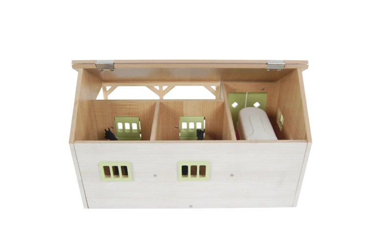 Růžová stáj se 2 boxy pro koně a garáží, 1:32 34x22x19cm Kids Globe (610245)
