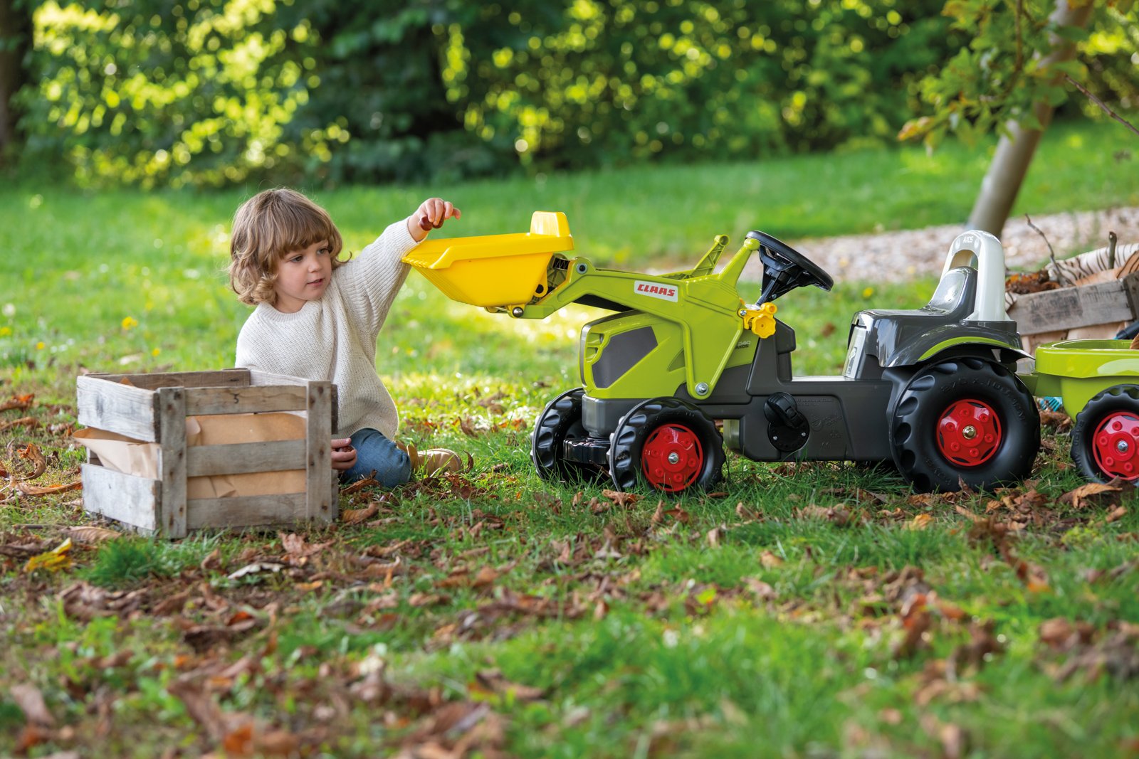 RollyKid Claas Axos s čelním nakladačem a přívěsem (025169)