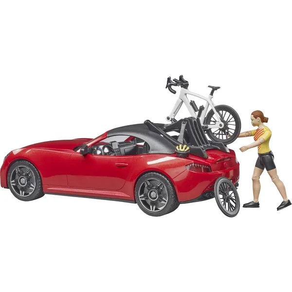 Sportovní automobil s cyklistou a horským kolem Bruder 03485
