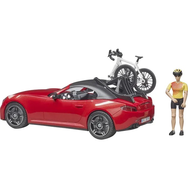 Sportovní automobil s cyklistou a horským kolem Bruder 03485
