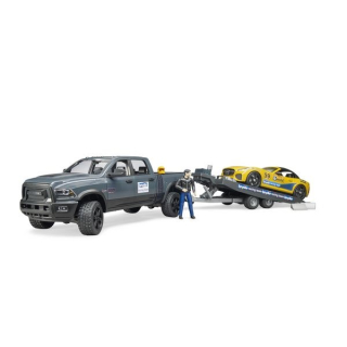 Auto RAM 2500 s vlekem a závodním autem Bruder 02504