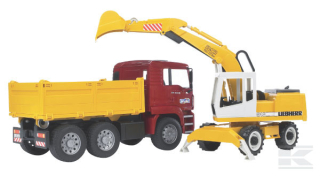 Nákladní auto MAN s bagrem Liebherr -  Bruder 02751